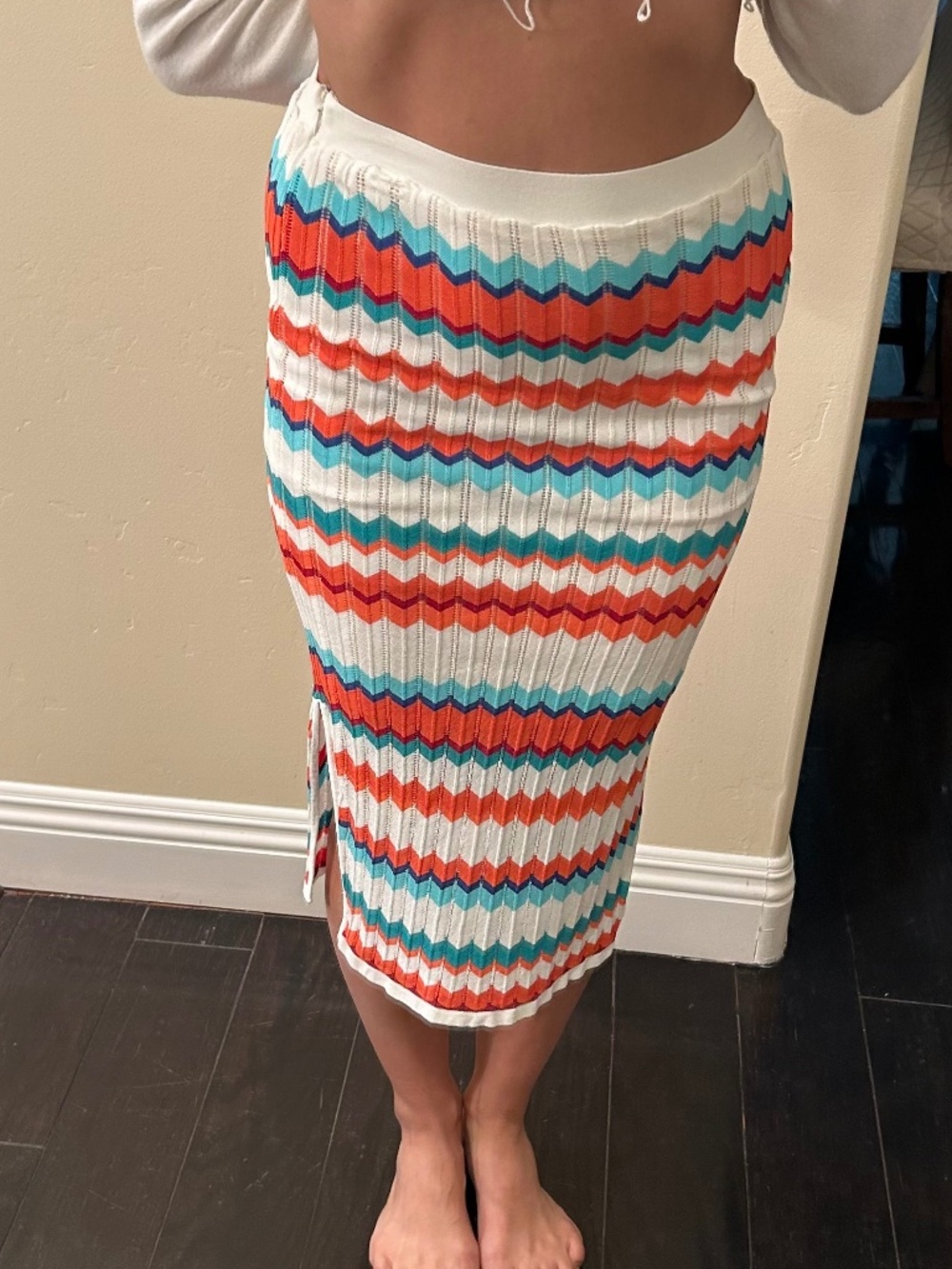 BEBE Midi Colorful Striped Skirt